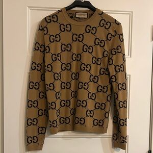 Gucci Tan Crewneck Sweater with Black Monogram